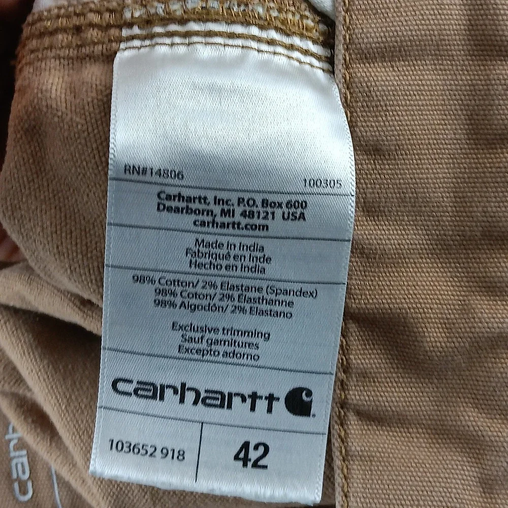 Carhartt Relaxed Fit Mens Tan‎ Canvas Utility Work Shorts 42x11 Rugged Flex